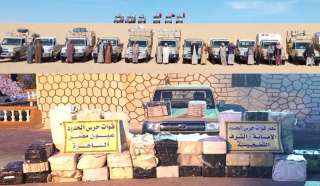 قوات حرس الحدود يضبط 14 سيارة محملة بكميات من السجائر المسرطنة والأقراص المخدرة