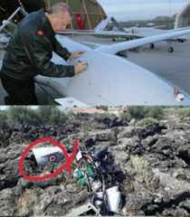 توقيع أردوغان الشخصي على حطام هيكل طائرة أسقطها الجيش السوري فوق إدلب
