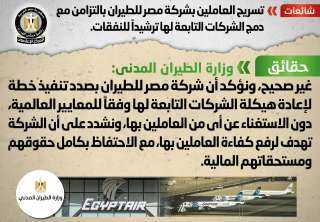 الحكومة تنفى تسريح العاملين بشركة مصر للطيران بالتزامن مع دمج الشركات التابعة لها