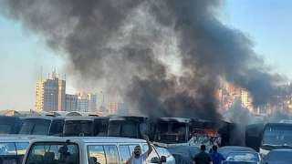 احتراق 3أتوبيسات بسبب اشتعال النار في جراج مدرسة خاصة بالإسكندرية