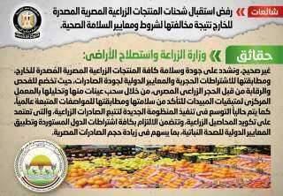 الحكومة تنفى رفض استقبال شحنات المنتجات الزراعية المصرية المصدرة للخارج نتيجة مخالفتها لشروط ومعايير السلامة الصحية