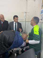 وزير الرياضة يزور مصابى سقوط الإستاند الخاص المُلاصق بمدرج الصالة المغطاة بـ ٦ أكتوبر