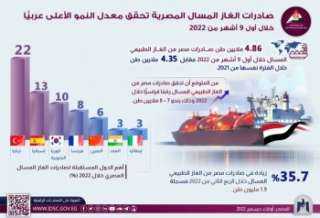 معلومات الوزراء: صادرات مصر من الغاز المسال بلغت 4.86 مليون طن خلال أول 9 أشهر من 2022
