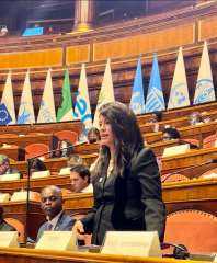 رانيا المشاط وزيرة التعاون الدولي تلقى كلمة مصر أمام القمة الإيطالية- الأفريقية